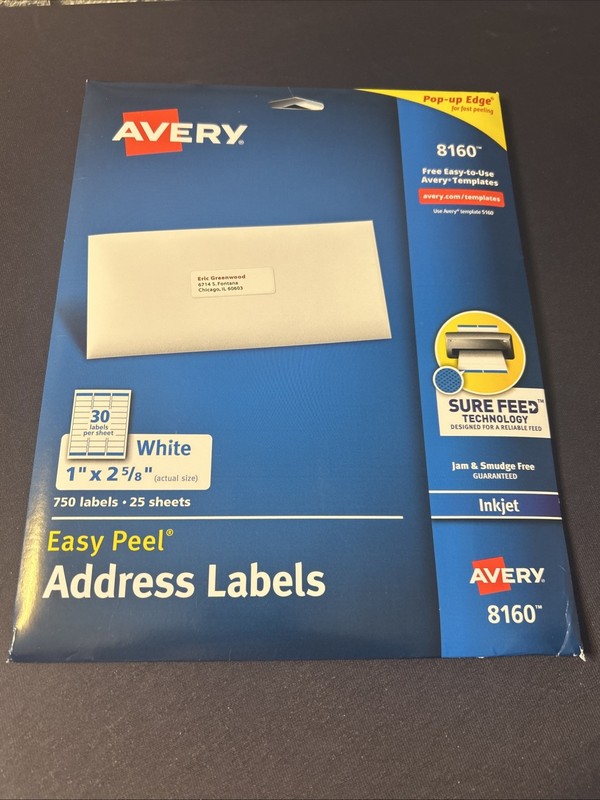 Avery Easy Peel Printable Address Labels 18 Sheets with Sure Feed, 1" x 2-5/8"