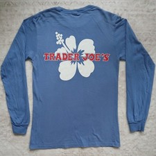    Trader Joe's Small Blue Hibiscus Graphic Employee Long Sleeve T-Shirt Unisex