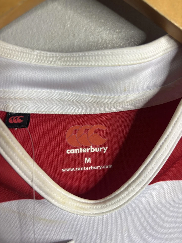 Camisa Canterbury Para Hombre Mediana Roja Blanca Rugby Jersey Rayas Manga Corta CCC Foto 4 de 4