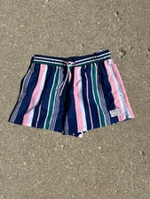 Mens Striped Patches Swim Trunks Size Small, 3 Inch Inseam