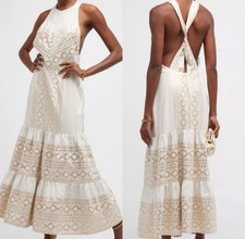 LACE The Label Twist-Back Metallic Gold Geometric Jacquard Maxi Dres XS