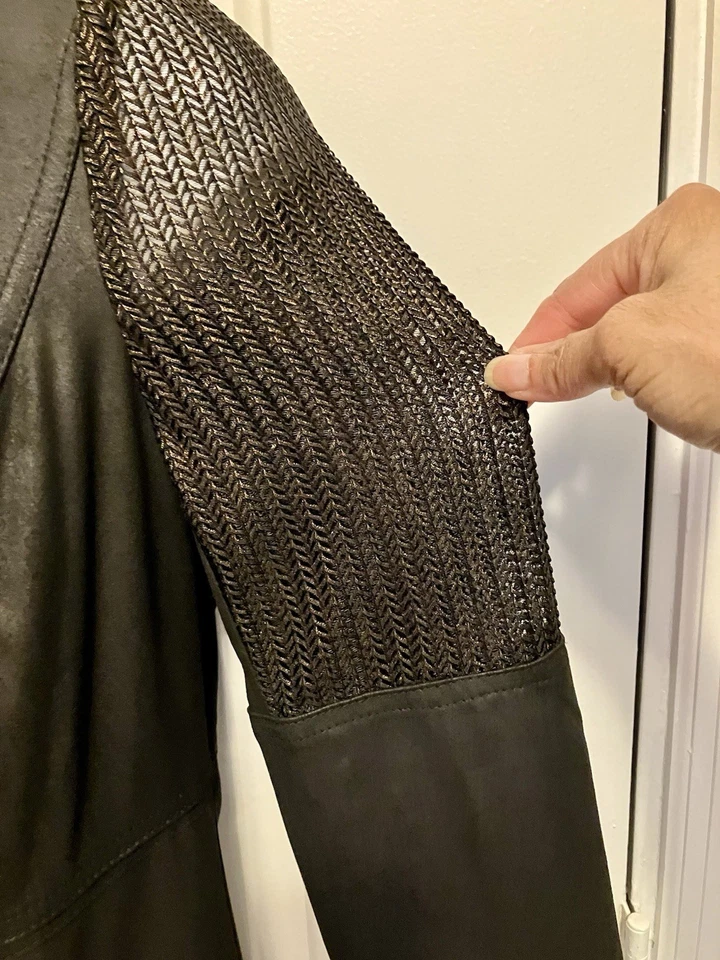 Abrigo Chaqueta Mujer Insight New York Negro Dorado Moto Imitación Cuero Talla 12 Foto 3 de 4