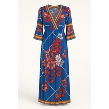 Flying Tomato - Vibrant Blue Floral Maxi Dress Short Sleeve - Medium