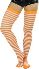 Womens Opaque Hosiery Thin Striped Thigh High Long Stocking Pantyhose Socks