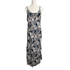 Mango Moon Tropical Hawaiian Maxi Dress Blue Floral Pineapple Sleeveless XL