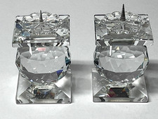 Pair Of SWAROVSKI Crystal 2.25  Tall Candleholders-Square Base-Retired!