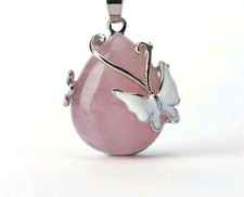 Collana ciondolo goccia vero quarzo rosa naturale GARANZIA argento 925 NUOVA 