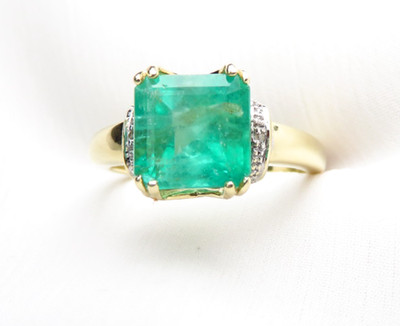 Colombian Emerald Ring Square Shape 3.20 TCW 14K Gold Size 7US Fine Muzo Mines