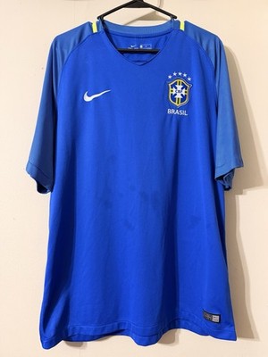 Nike Brazil Brasil CFB 2016 Away Stadium Dri-Fit Soccer Jersey Men X-Large Blue