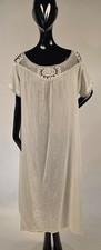 EDWARDIAN WHITE CRINKLE COTTON NIGHT DRESS W FLORAL CROCHET NECKLINE