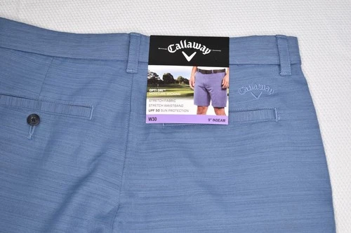 NWT CALLAWAY Size 30 Men's Flat Front Poly Spandex Golf Shorts Heather Blue