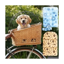 Wicker Dog Bike Basket, Rattan Pet Carrier for Small Dogs Cats with Protectiv...