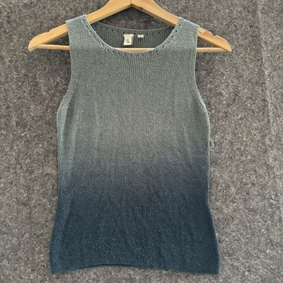 MG Studio Ombre Knit Tank Top S Sm Green Blue Gradient Sleeveless Pointelle EUC