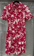 Halston Dress, Knee Length, Short Sleeve. Red With Floral Design