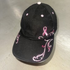 Pink Ribbon Breast Cancer Foundation Design Adjustable Cap Hat Black Preowned