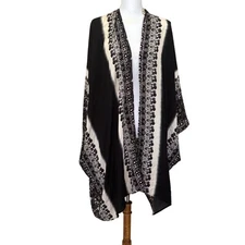 Lily White black/cream kimono, XL, bohemian, global, artisan, layering, gypsy