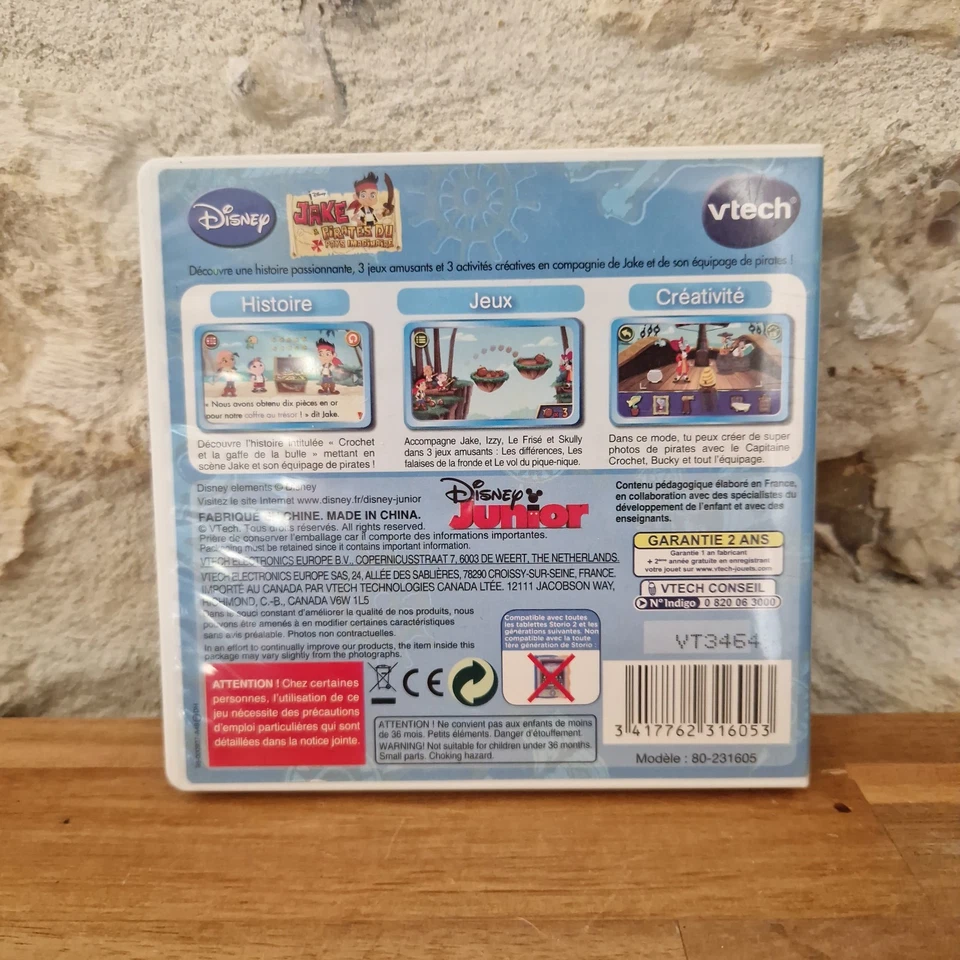 JEU STORIO VTECH 2 JAKE PIRATES DU PAYS IMAGINAIRE COMPLET 3-6 ANS EDUCATIF TBE - Photo 2/4