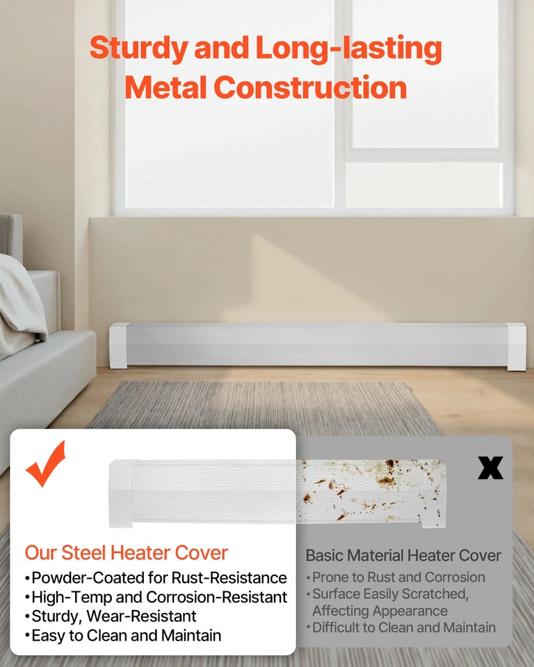VEVOR 6 pies Zócalo Calefactor Cubiertas Serie Premium Estándar para Dormitorio Blanco Foto 3 de 4