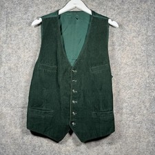 Vintage Dark Green Corduroy Button Down Vest Mens Size 46/L 20x26 Waistcoat