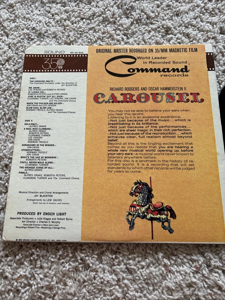 CAROUSEL 1962 NM Alfred DRAKE Roberta PETERS Command RS 843 SD Stereo LP Rodgers — 第 3/4 张图片