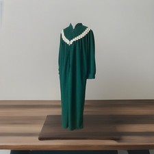 Vintage Sears Cachet Green Embroidered Robe Sz L House Dress Long Velour