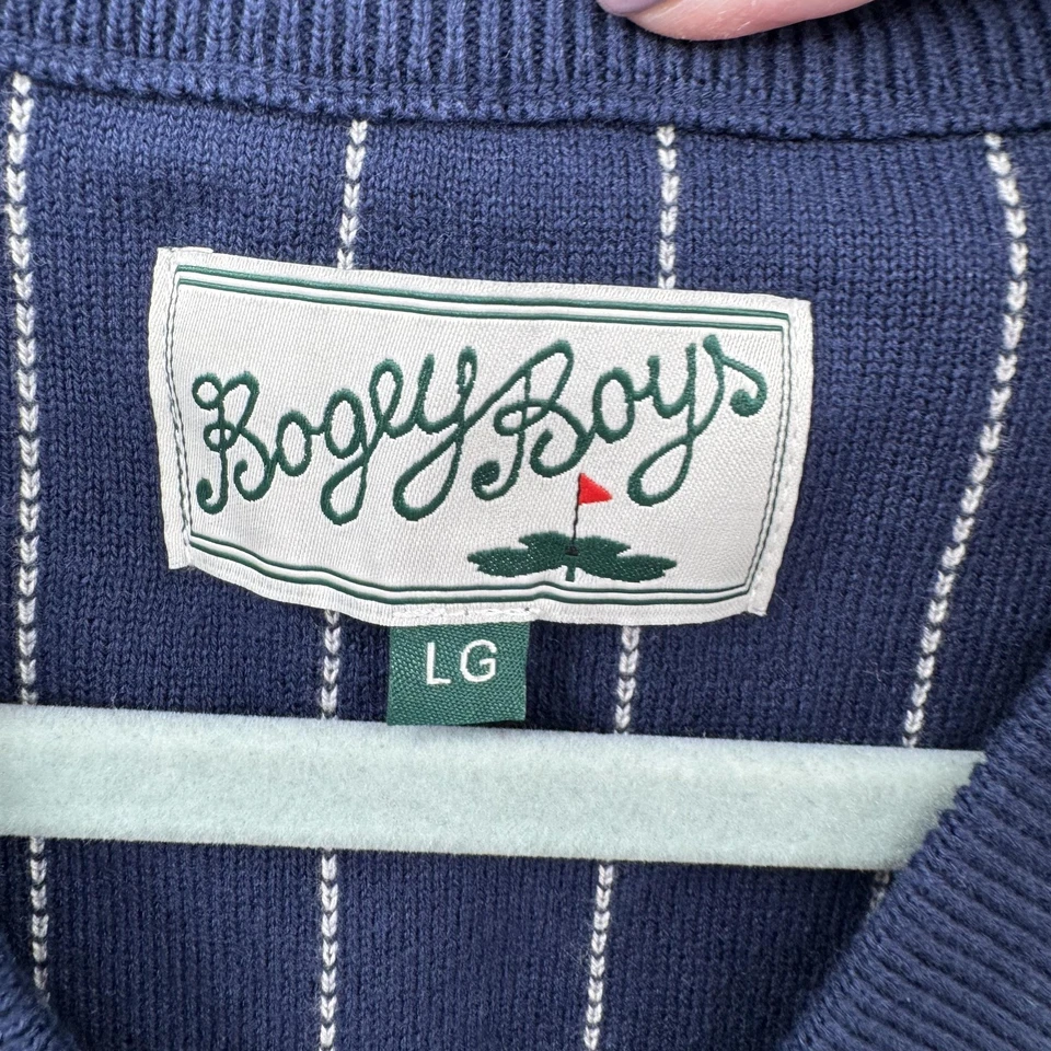 Bogey Niños Suéter Chaleco Para Hombres L Gris Azul Marino Rayas Cuello en V Golf Bordado Retro Foto 3 de 4