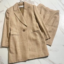 Christian Dior Wool Silk Tailored Bar Jacket Skirt Set Size 9 Beige from Japan