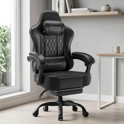 Gaming Chair Big Tall Ergonomic 4.4in Cushion Satin Black VN-GTP6002 GTPLAYER