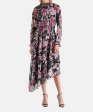 Clearance Women Size XS Steve Madden Long Sleeve Starla Chiffon Dress Black Mult