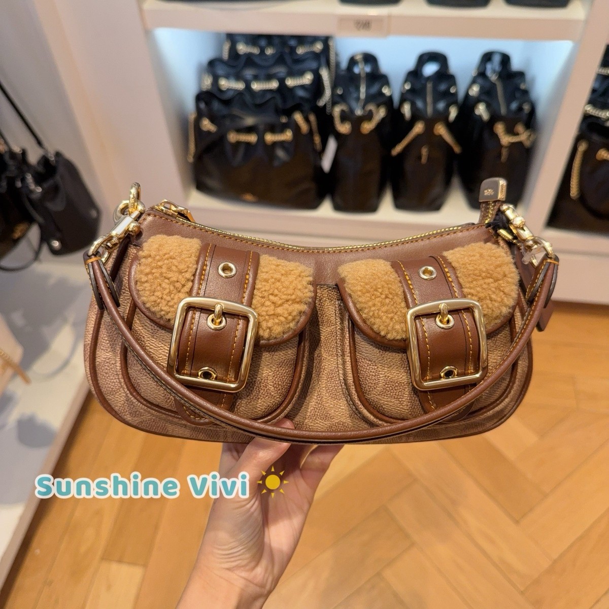 NWT Coach CCZ24 Ashton Bag With Signature Canvas Shearling/Im/Tan