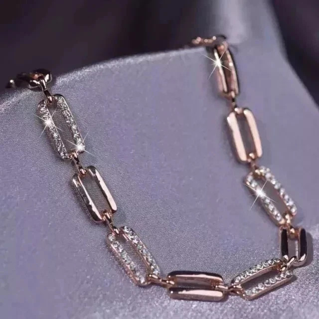 14K Rose Gold Plated 1Ct Round Lab Created Diamond Women Paperclip Bracelet 7