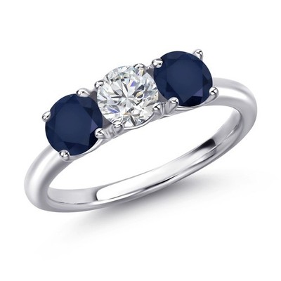 925 Sterling Silver Lab Grown Diamond and Sapphire Engagement Ring For Women |