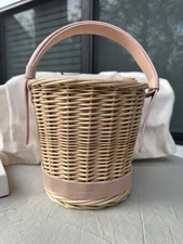 Polène L’Osier Handbag Pink Leather Wicker NEW w/ Box & Dustbag Authentic