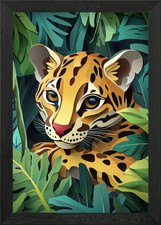 Ocelot in Jungle Foliage Framed Wall Art Poster Canvas Print Picture
