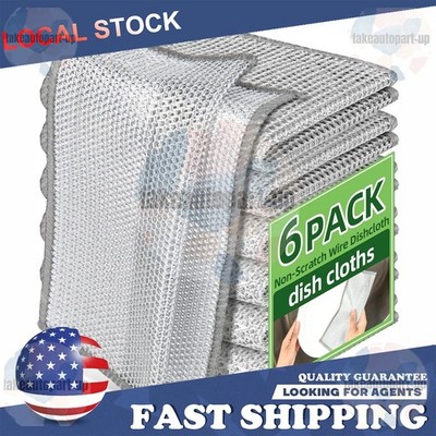 6 Pack Multifunctional Non-Scratch Wire Dish Cloth Mesh Knit Cleaning Cloth US