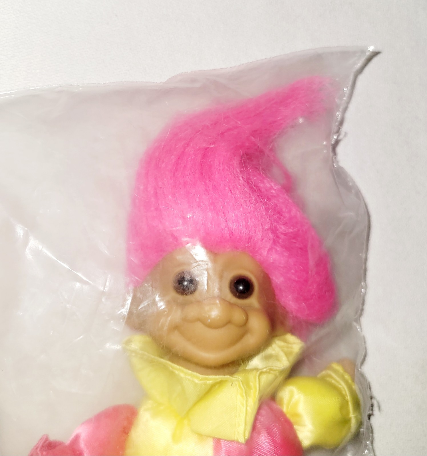 Russ Berrie Co. Troll Doll - pink and yellow Court Jester Joker Clown