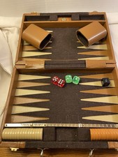 Vintage Aries Backgammon Travel Case Game Complete Faux Leather 1970's