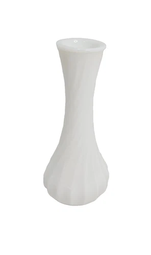 Vintage Hoosier Glass 6" White Milk Glass Bud Vase with Swirl Pattern