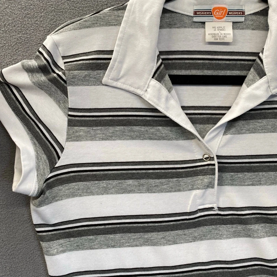 Camiseta Polo De Colección Y2K Años 90 00 Bebé Juniors L Gris Blanco Rayas Indie Vanguard Foto 4 de 4