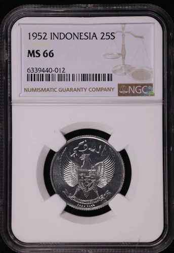 1952 Indonesia 25 Sen Unity in Diversity Aluminium Coin Km 8 NGC MS 66