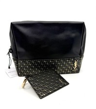 New GWP Set YSL Beaute Makeup Bag Pouch Mirror Key Ring Black Gold Star