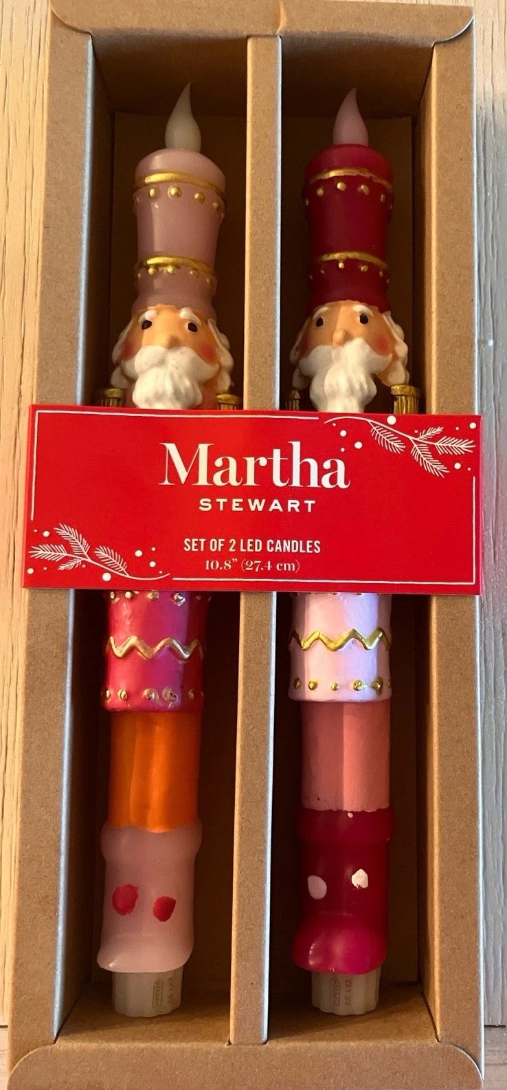 Martha Stewart Nutcracker LED Taper Candles Real Wax Pastel Pink Purple Set of 2 image 1