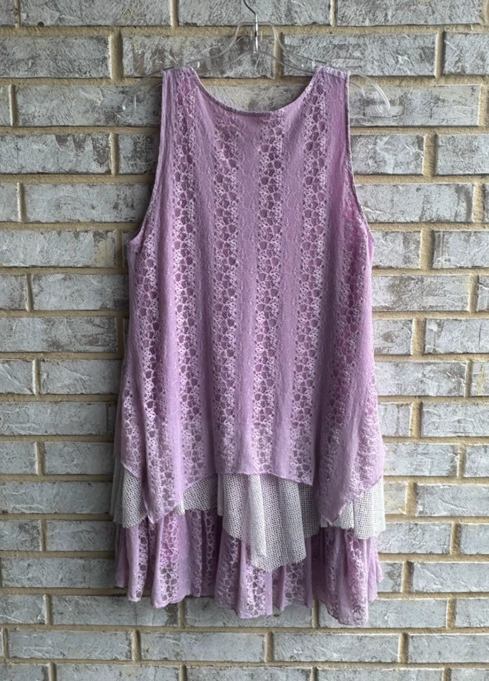 Blusa Pretty Angel Mezcla Seda Sin Mangas Capas Bohemias Encaje Talla L Foto 2 de 4