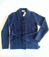 LOFT NWT Navy Blue Knit Cardigan Belted Button Front Size Small
