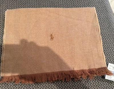 Polo Ralph Lauren Scarf Lambswool Tassels Beige Herringbone. 62''x 12  NWT