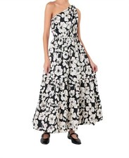 English Factory One Shoulder Floral Dress Black