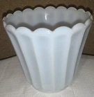 Vintage MCM white milk glass scalloped edge ridged planter 5" tall-5" diameter