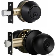 Front Door Lock Set with Deadbolt, Keyed Alike Exterior Door Handle and Deadbolt