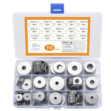 115 Pcs Washer Assortment Kit Stainless Steel Flat & Lock Washers M3‑M12 Silver