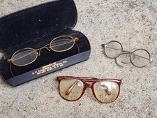 Vintage Lot of Eyeglasses, Antique Wire Rim with Case Two Miniature Examples